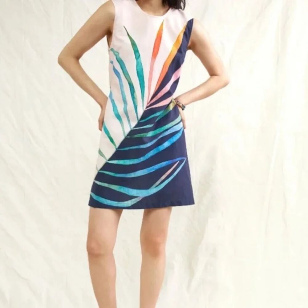 NEW Conditions Apply Anthropologie Tropical Palm Palm Frond Linen Blend Dress M